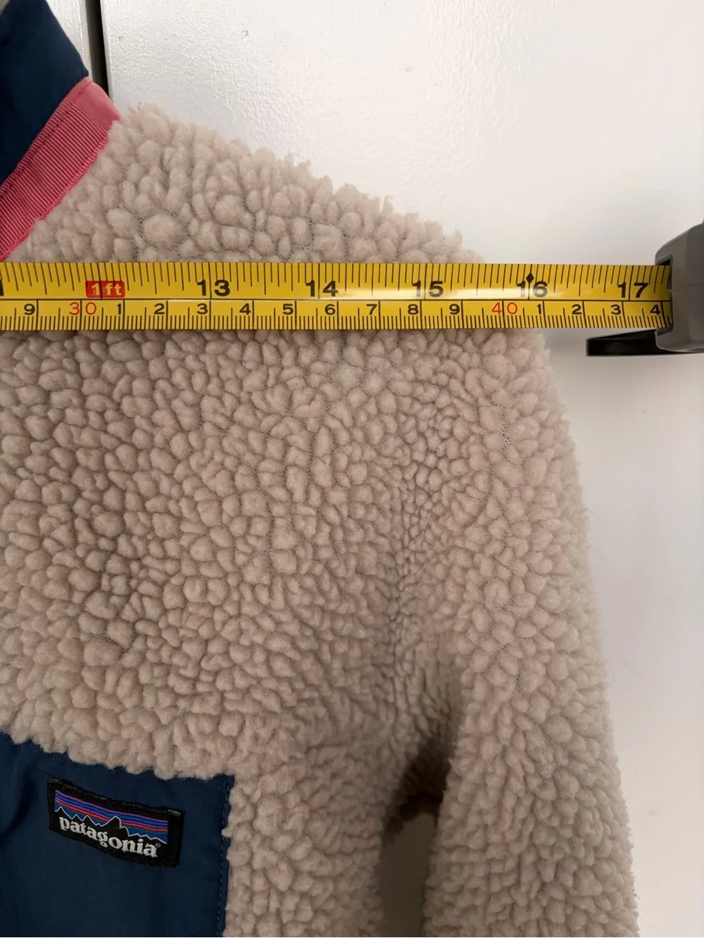 Patagonia Kids Taupe Sherpa Jacket with Navy & Pink Accents
